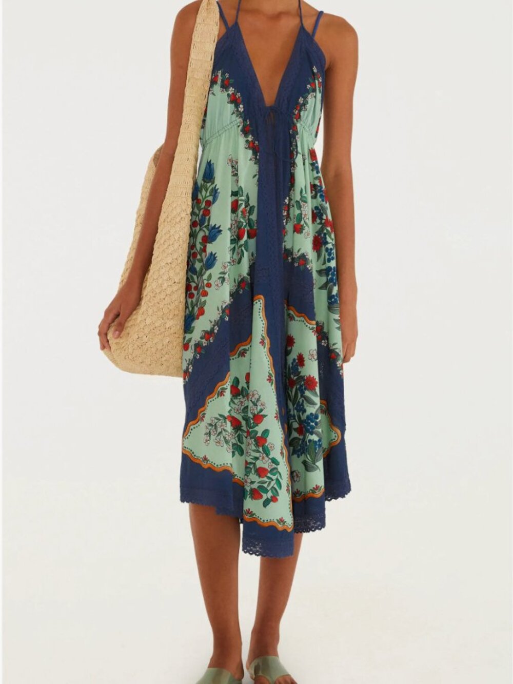 FARM Rio Mint & Navy Floral Tie-Front Maxi Dress- NWT small - Picture 3 of 5